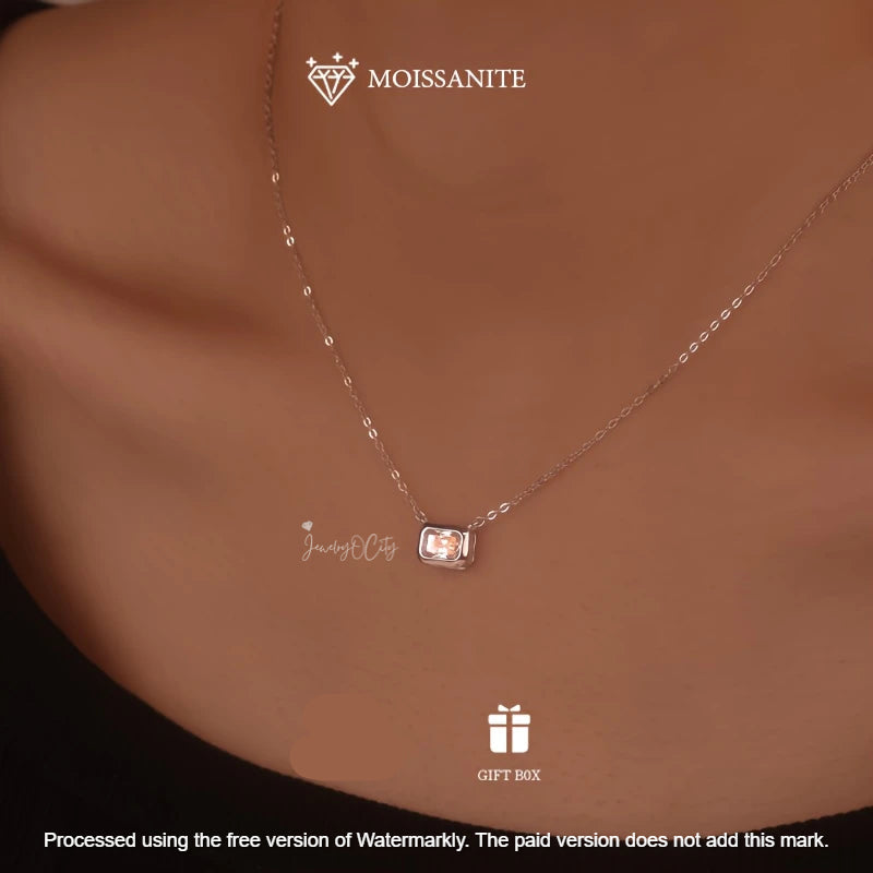Natural Moissanite 2Ct Emerald Cut Bezel Set Pendant For Women's Solid 14K Gold
