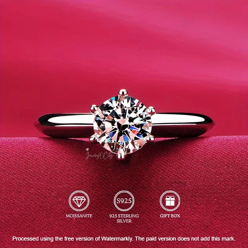 Certified 2Ct Round Cut Moissanite 6 Prong Engagement Ring For Her