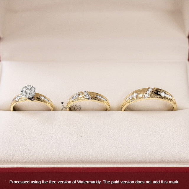 3Ct Round Cut Diamond Cluster Cross Engagement & Wedding Trio Ring Set