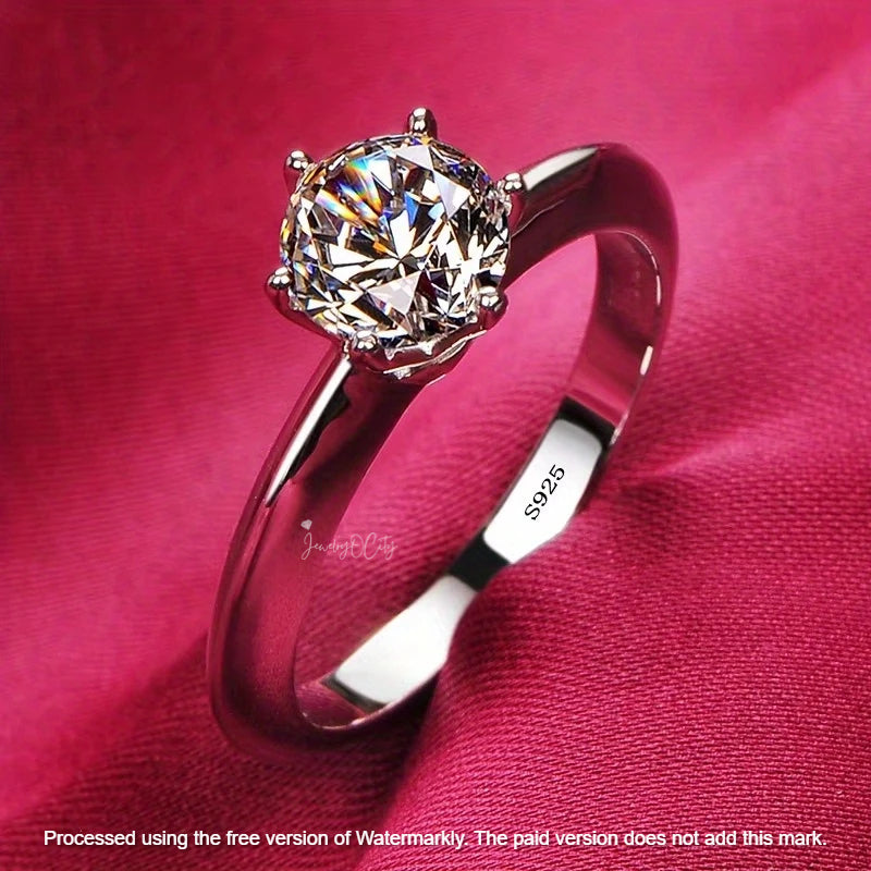 Certified 2Ct Round Cut Moissanite 6 Prong Engagement Ring For Her