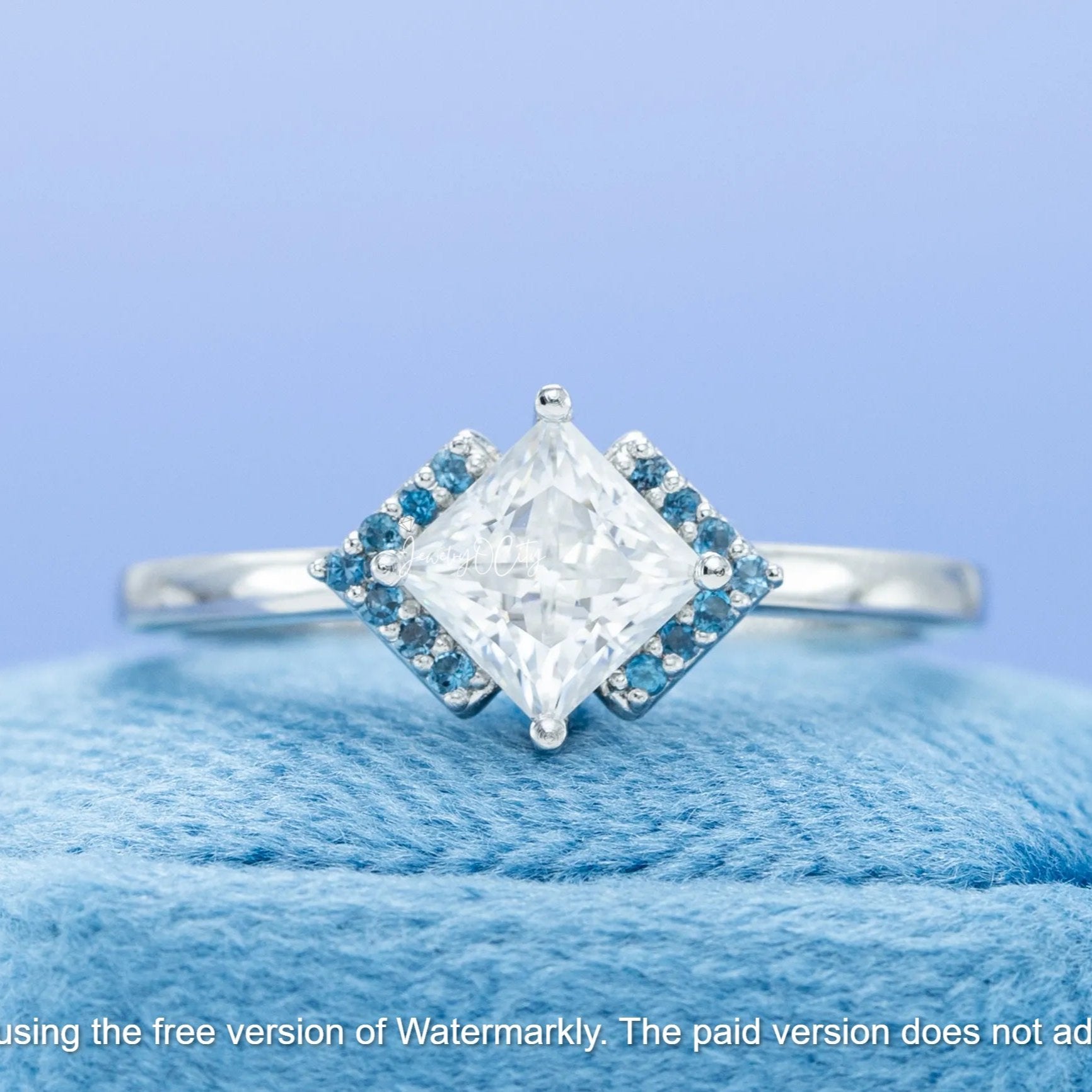 3.00Ct Princess Cut Diamond & Blue Topaz Halo Engagement Ring For Her