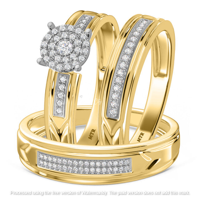 3.50Ct Round Cut Diamond Double Halo Engagement & Wedding Trio Ring Set