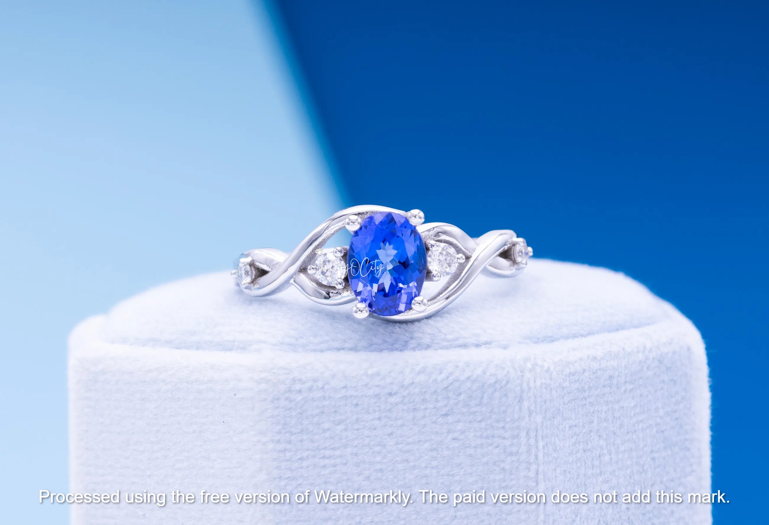 3.50Ct Oval Cut Blue Sapphire & Diamond Three Peace Bridal Ring Set