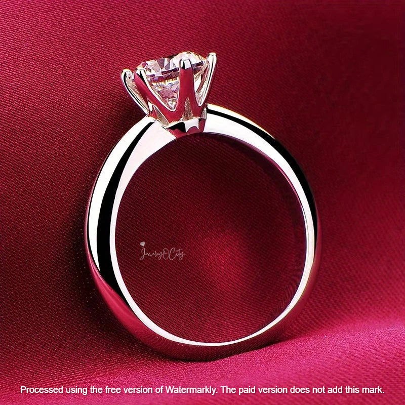 Certified 2Ct Round Cut Moissanite 6 Prong Engagement Ring For Her