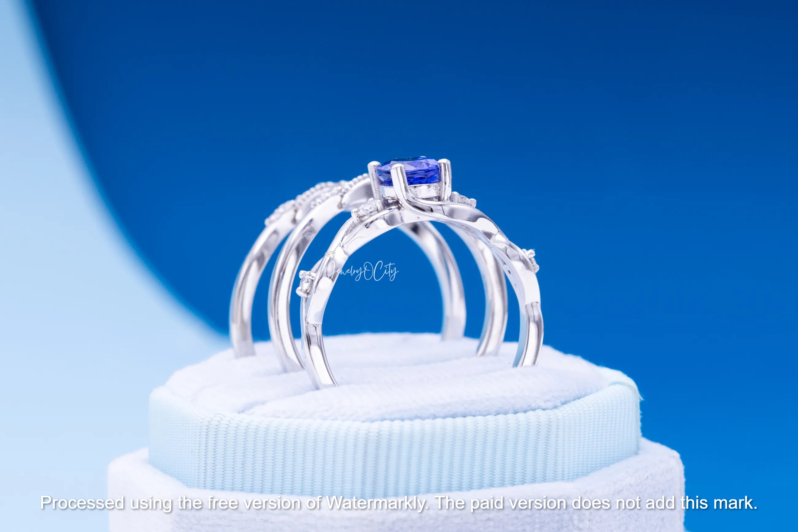 3.50Ct Oval Cut Blue Sapphire & Diamond Three Peace Bridal Ring Set