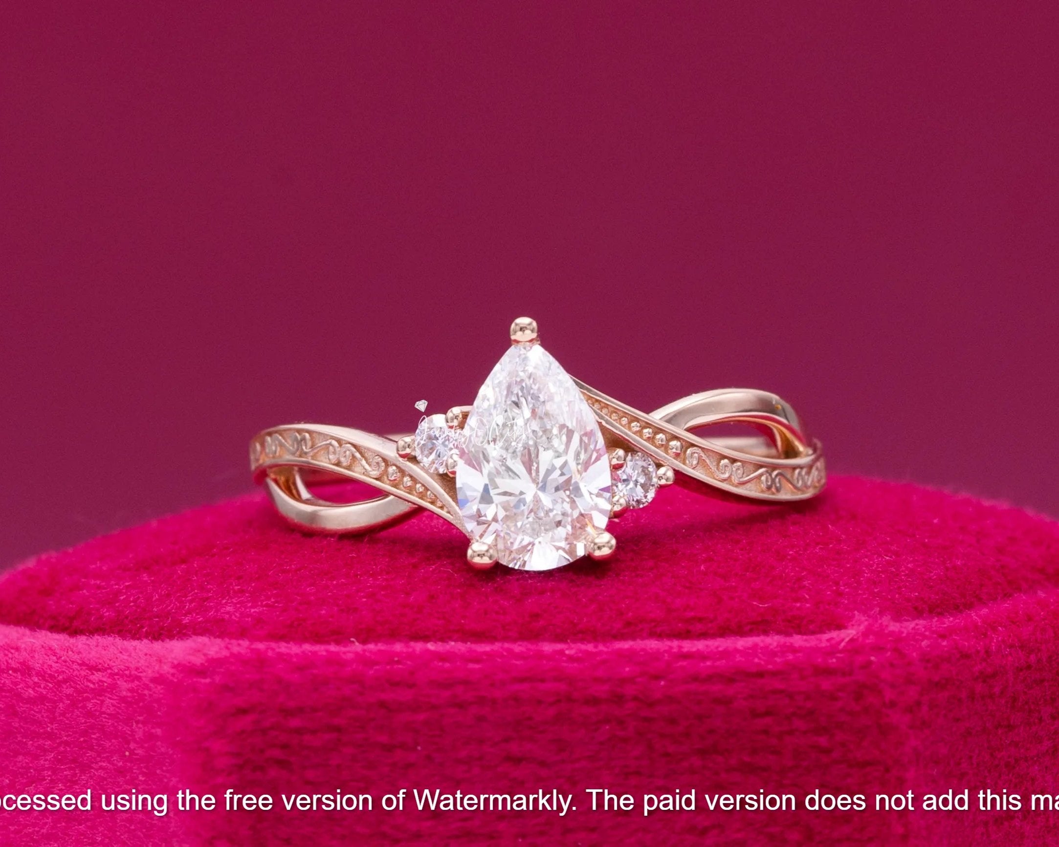 Natural 1.20Ct Pear Cut Diamond Twisted Three Stone Wedding Ring 14K GOLD