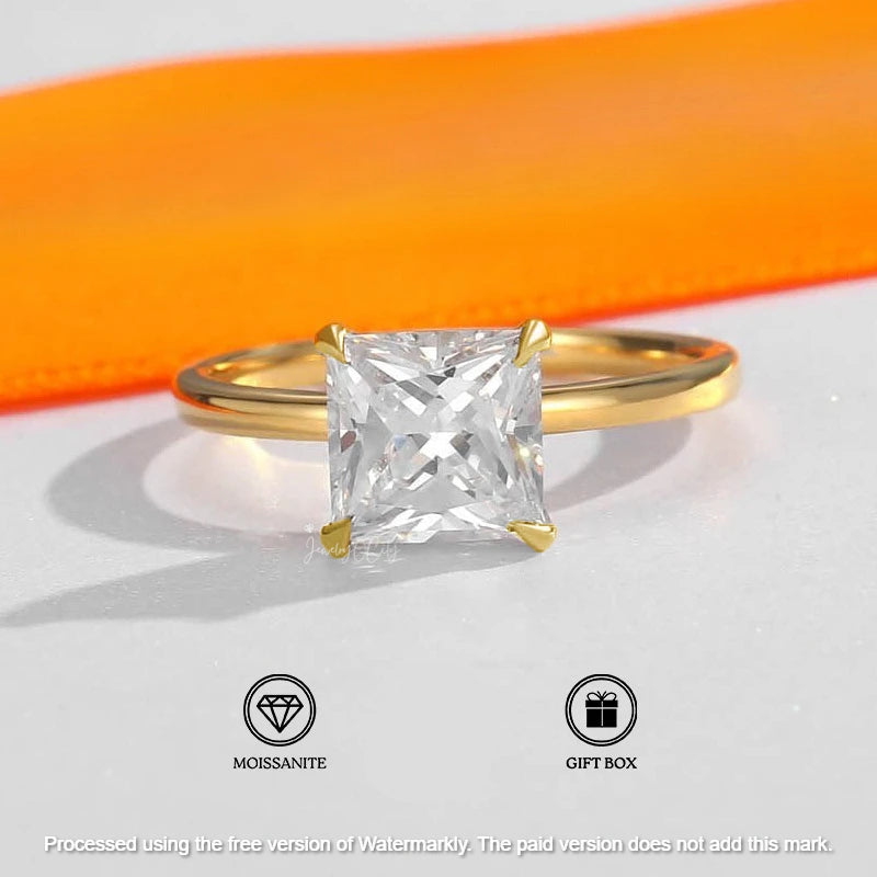 Natural 2Ct Princess Cut Moissanite Solitaire Engagement Ring 14K GOLD
