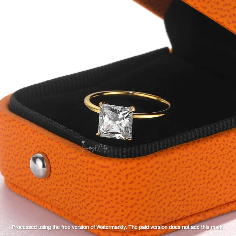 Natural 2Ct Princess Cut Moissanite Solitaire Engagement Ring 14K GOLD