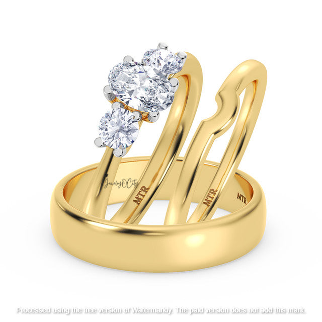 2.50Ct Oval Cut Diamond Three Stone Engagement & Wedding Trio Ring Set