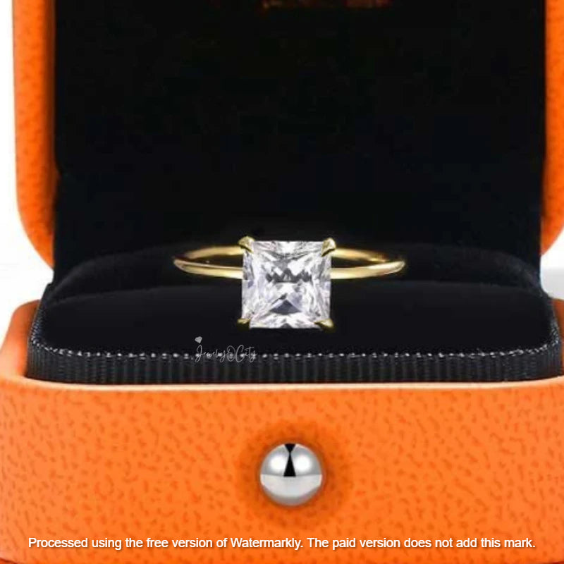 Natural 2Ct Princess Cut Moissanite Solitaire Engagement Ring 14K GOLD