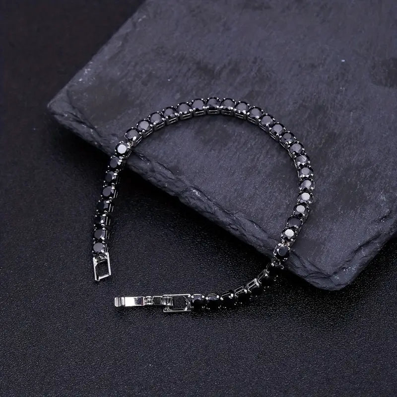 17Ct AAA+ Black Round Cut Diamond Unisex Tennis Bracelet - 4MM