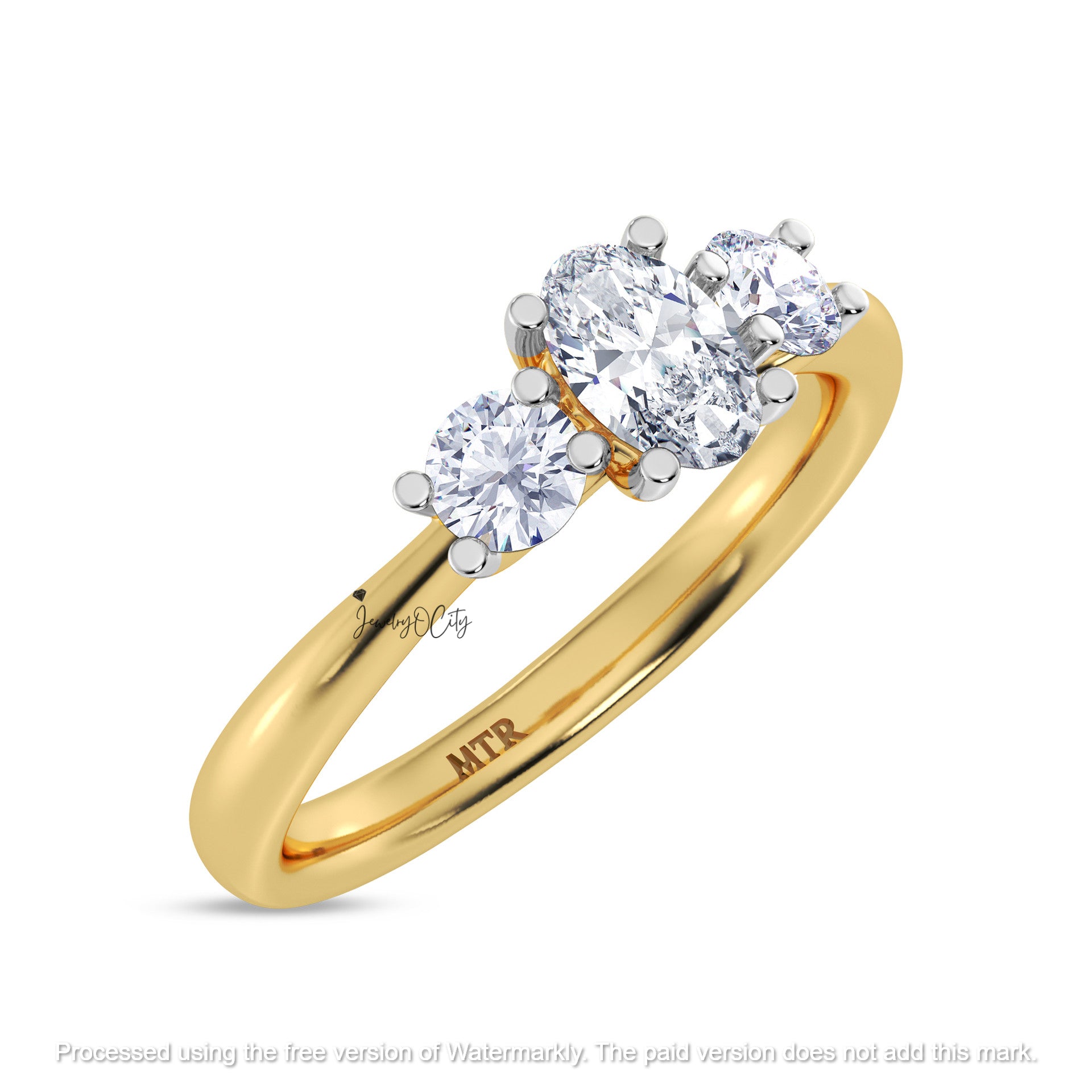 2.50Ct Oval Cut Diamond Three Stone Engagement & Wedding Trio Ring Set