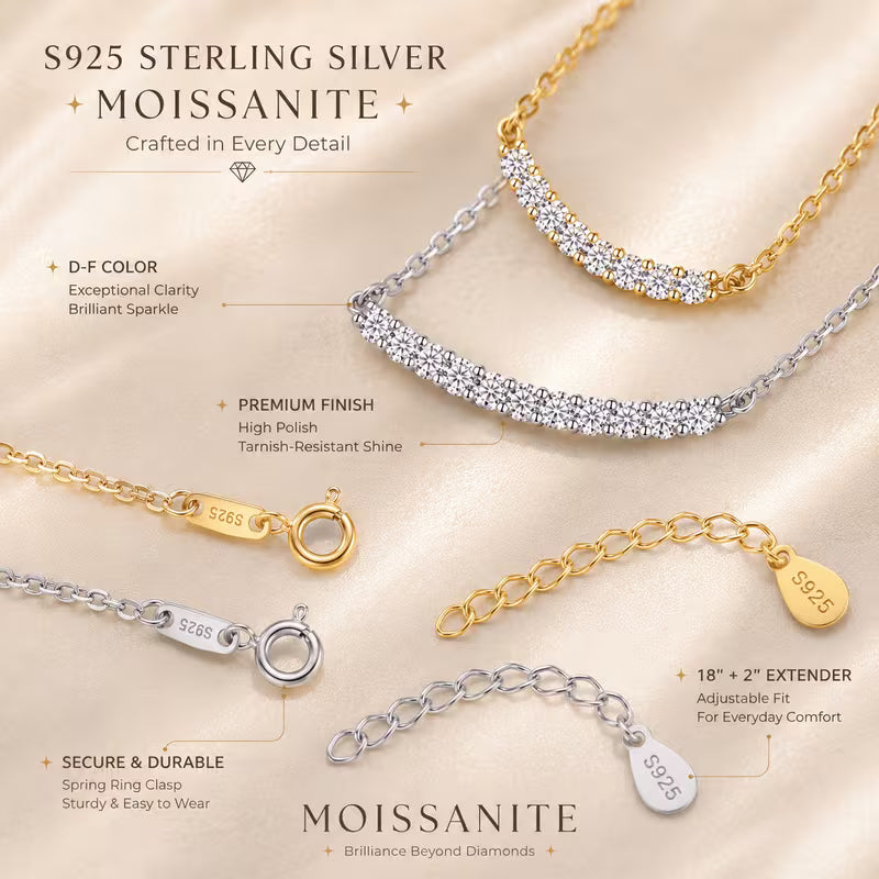 Dainty Curved Moissanite Smile Pendant Necklace