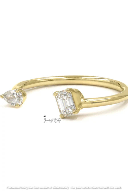 0.80Ct Emerald & Pear Cut Diamond Wrap Ring For Her
