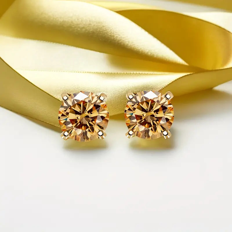 2.10Ct Yellow Citrine Diamond Solitaire Stud Earrings
