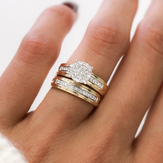 3.50Ct Round Cut Diamond Double Halo Engagement & Wedding Trio Ring Set