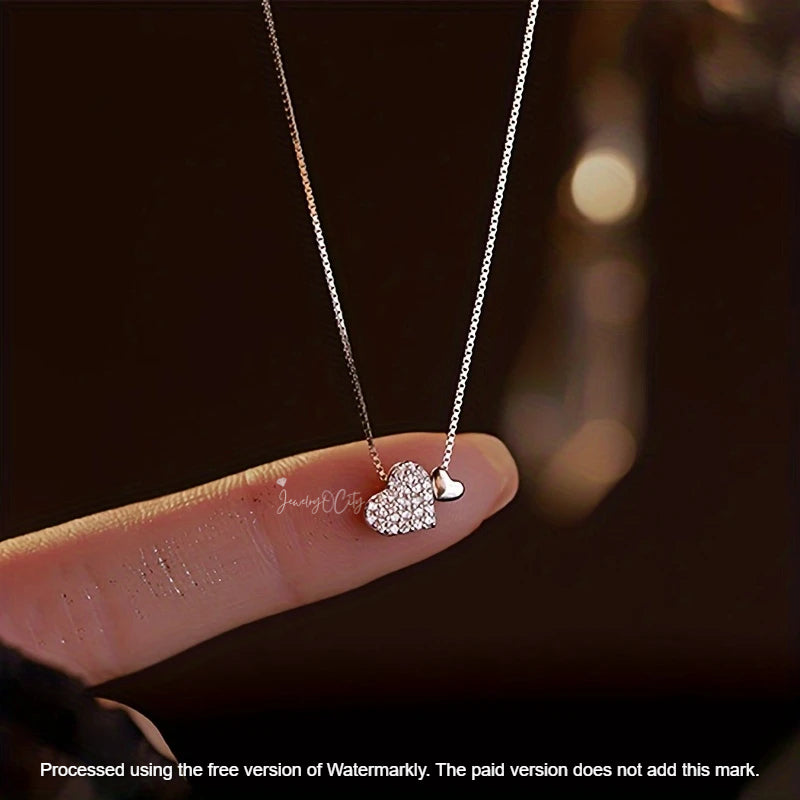 Natural 1.02Ct Round Cut Diamond Double Heart Pendant 14K GOLD