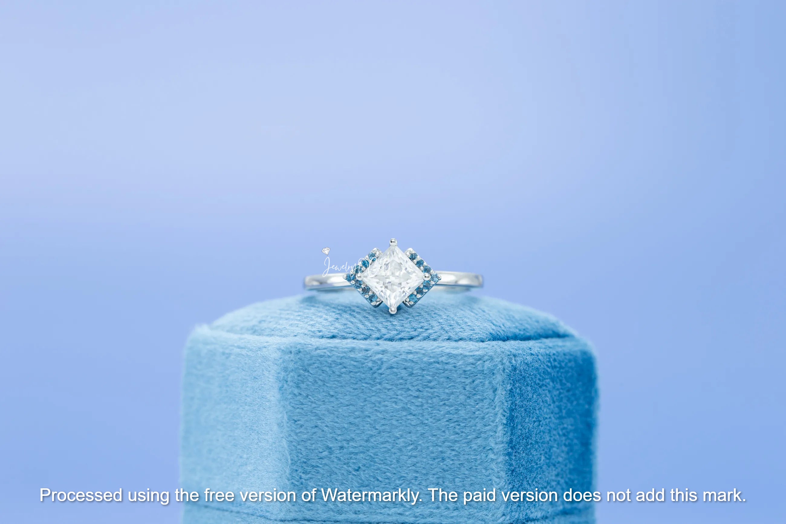 3.00Ct Princess Cut Diamond & Blue Topaz Halo Engagement Ring For Her