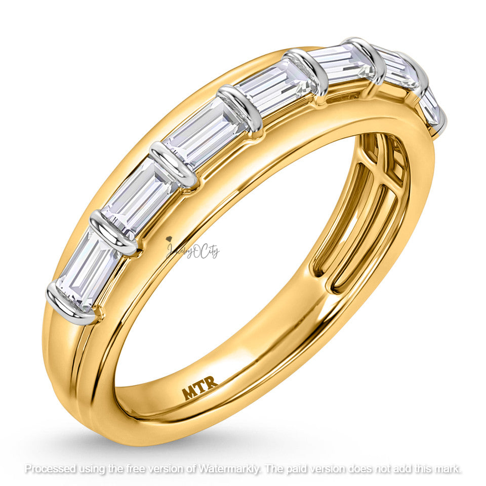 2.10Ct Cushion & Baguette Diamond Wedding Trio Ring Set