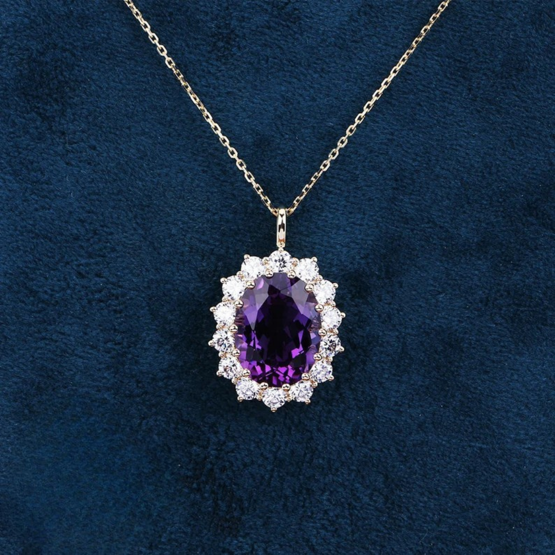 Amethyst and moissanite pendant for special occasions