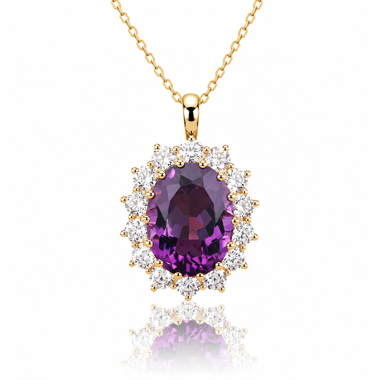 Amethyst halo moissanite pendant