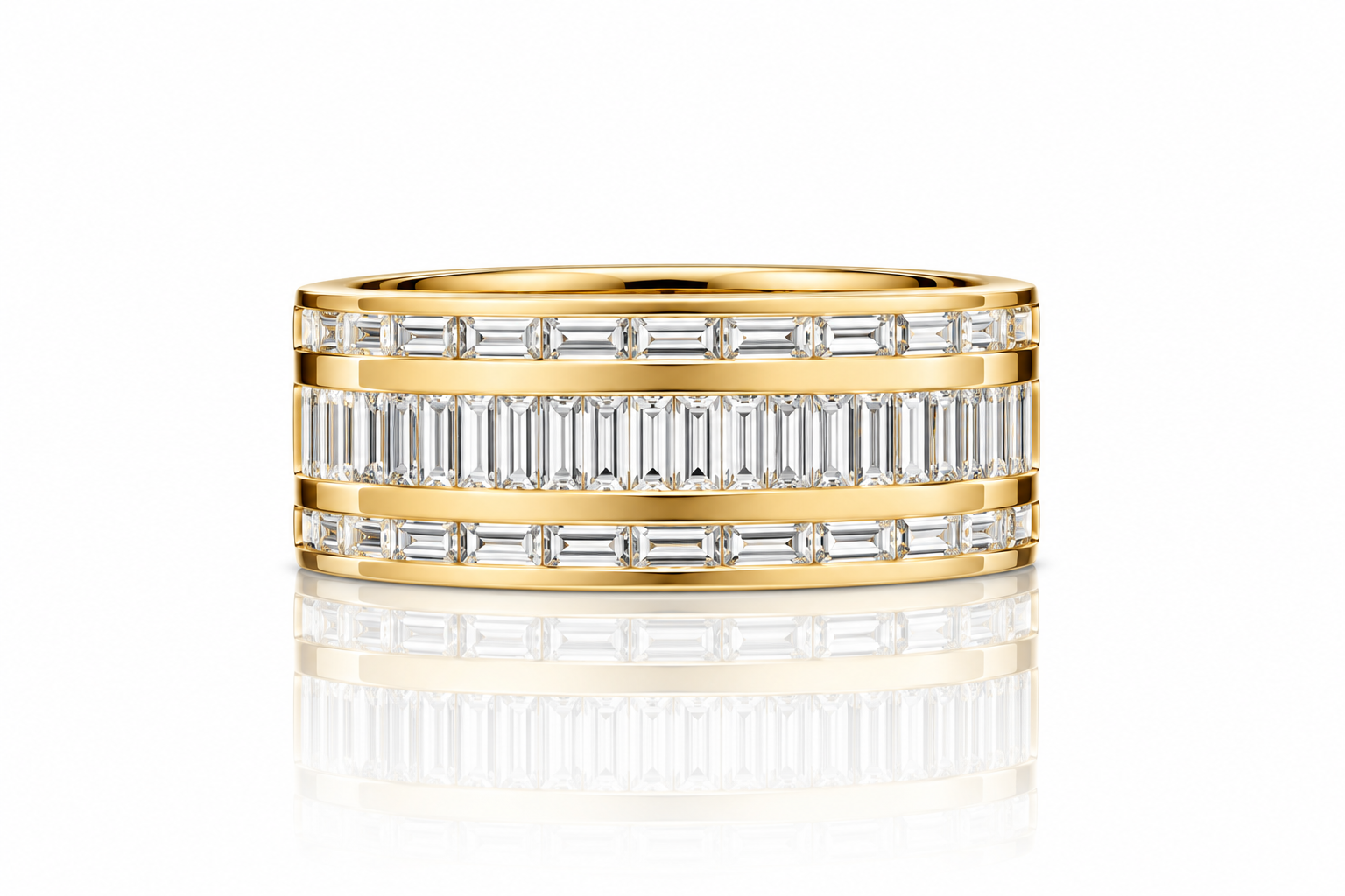 Baguette moissanite half bezel men's wedding band