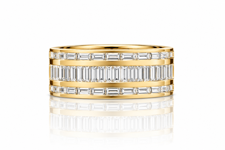 Baguette moissanite half bezel men's wedding band