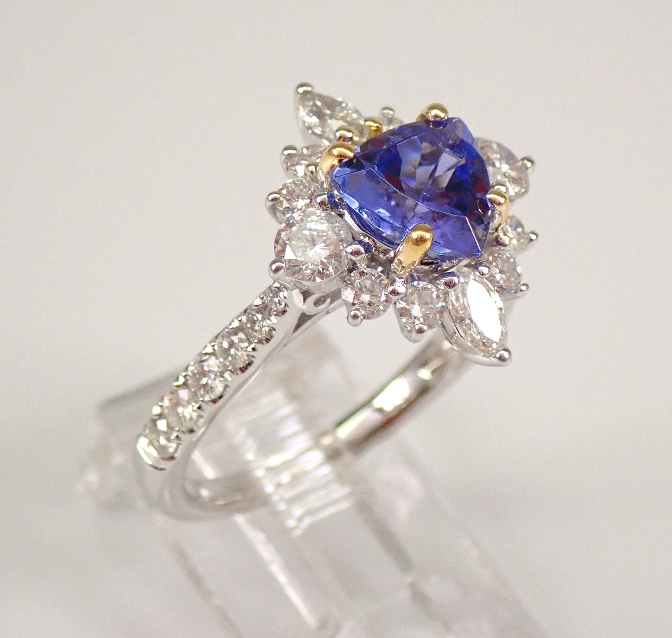 Blue Tanzanite Heart Floral Ring