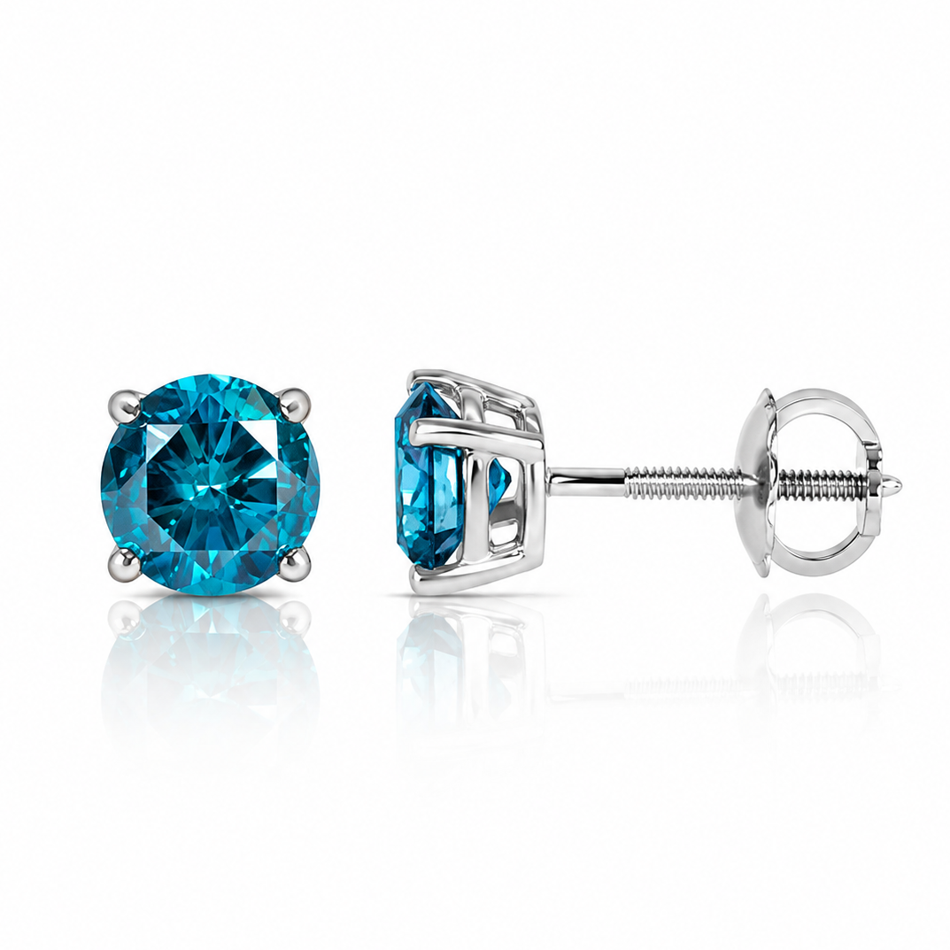 Blue diamond stud earrings