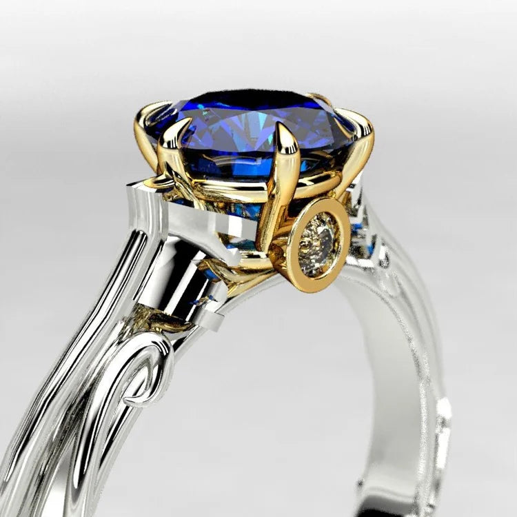 Blue sapphire engagement ring close up