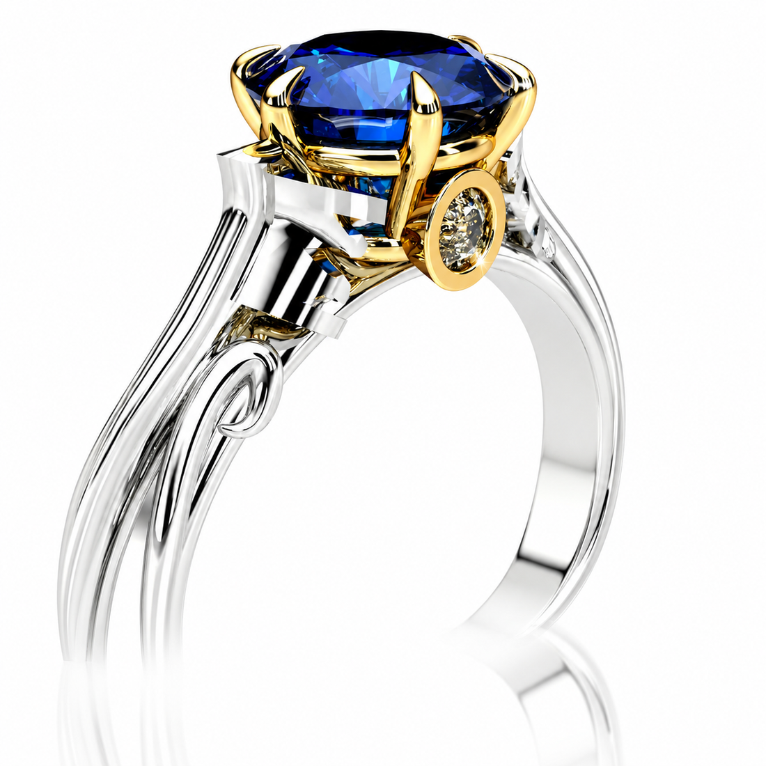 Blue sapphire pave engagement ring for her