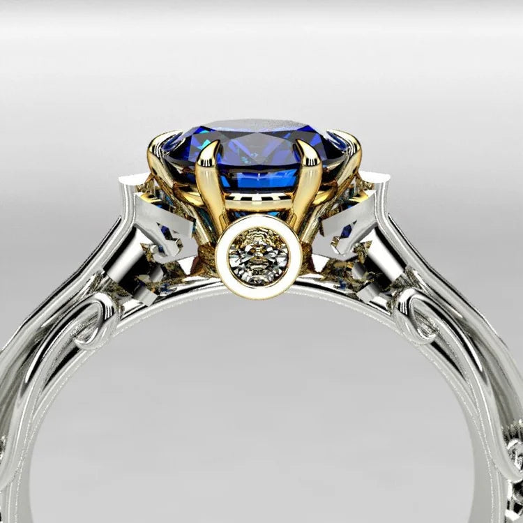 Blue sapphire pave style engagement ring