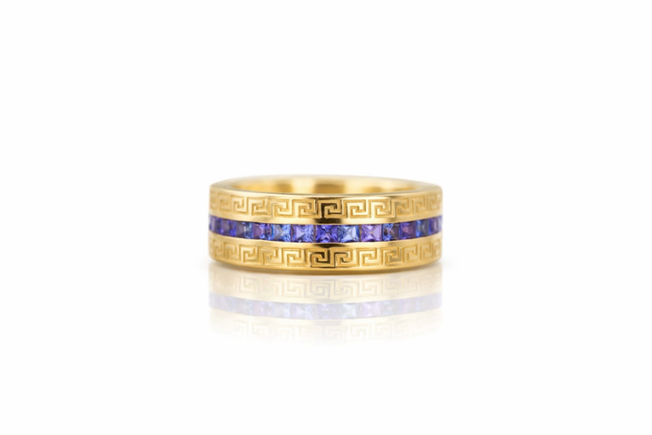 Blue tanzanite antique wedding band for men