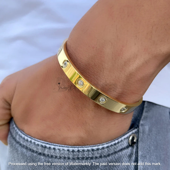 Classic Love Diamond Silver Bracelet Bangle For Men