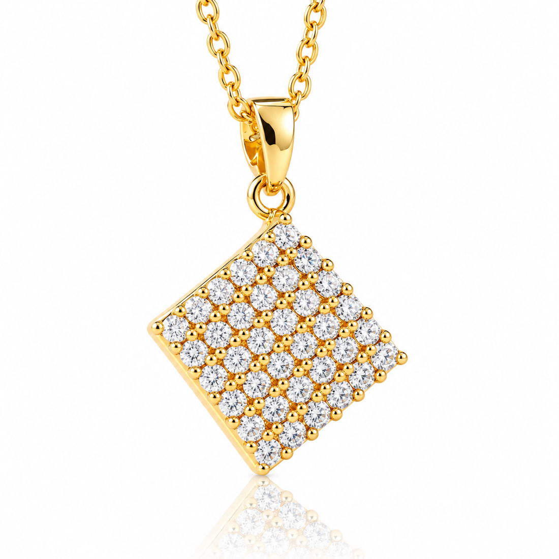 Classic rhombus pavé moissanite pendant necklace