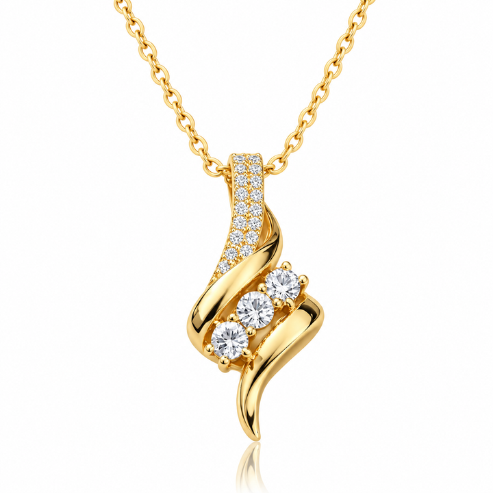Classic three-stone moissanite S-curve pendant necklace