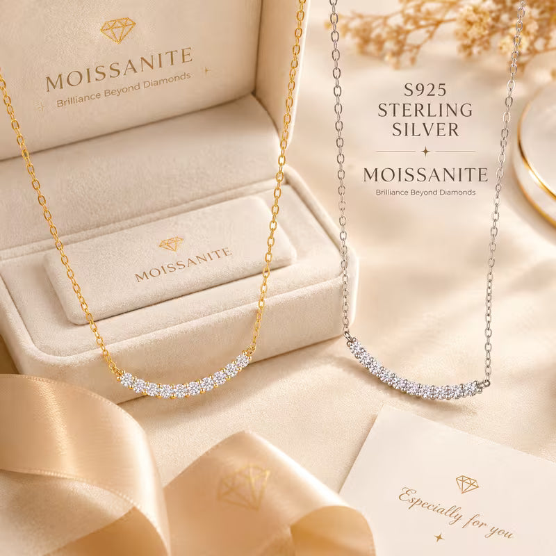 Curved moissanite pendant necklace
