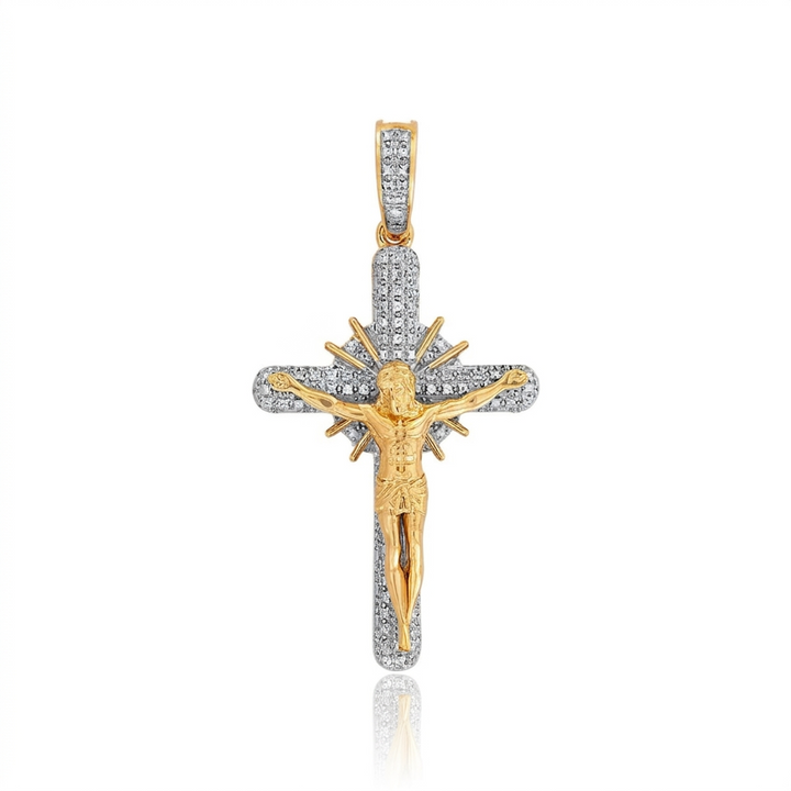“Divine Grace crucifix diamond radiant sunburst pendant”