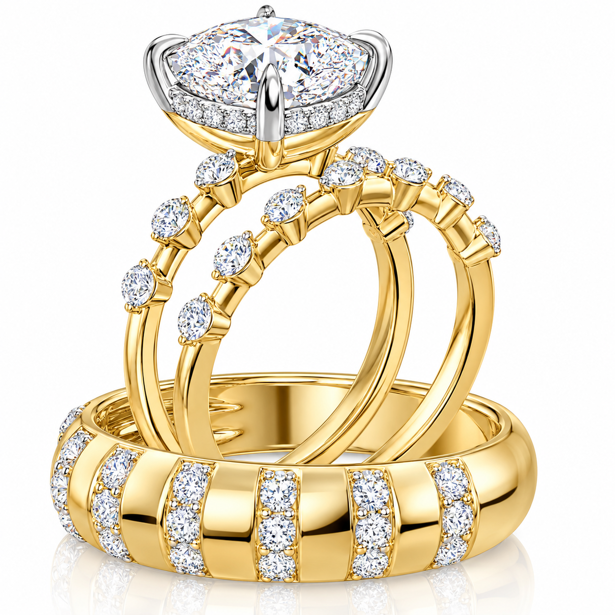 Elida Cushion Solitaire Diamond Trio Set