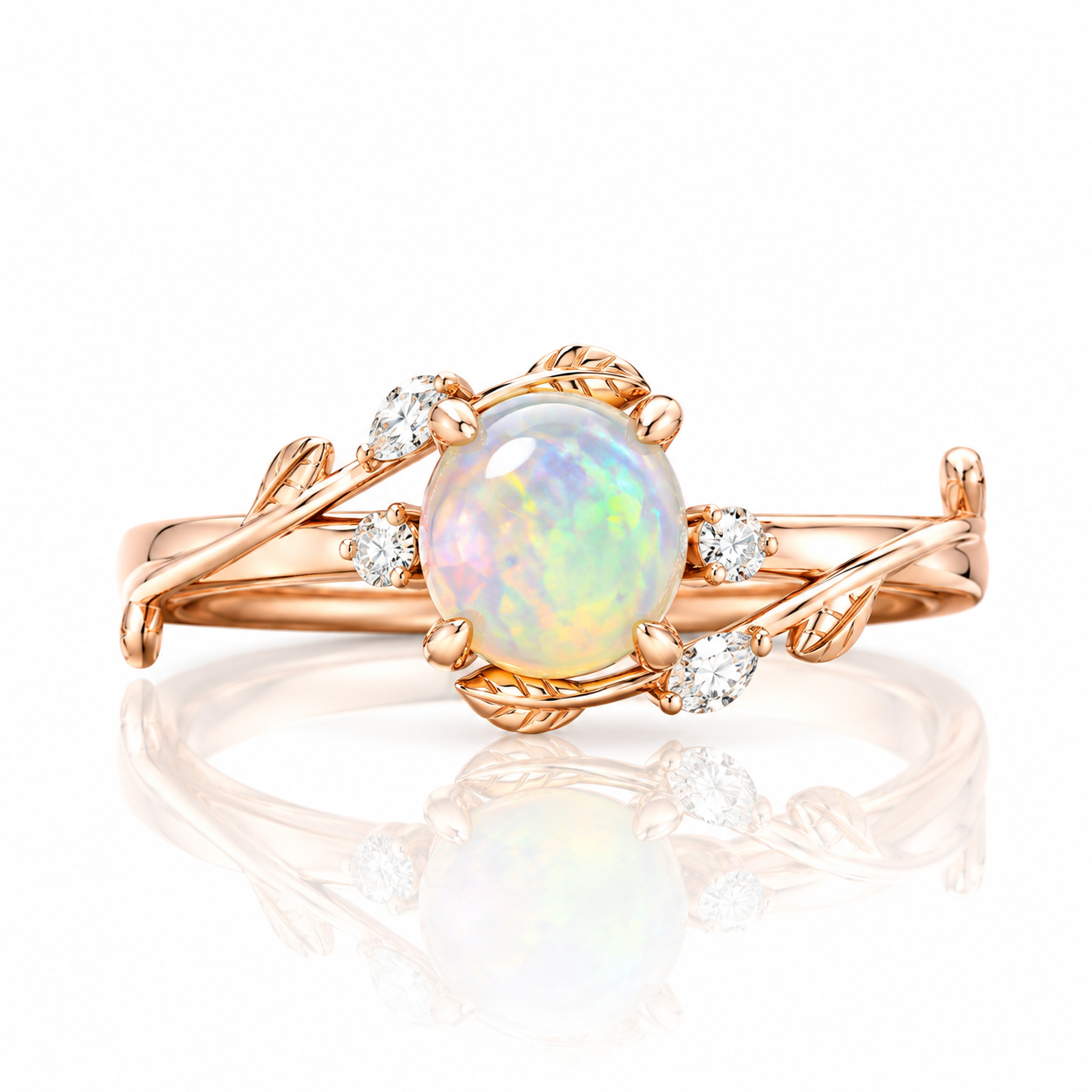 Elowen Oval Opal Vine Leaf Ring