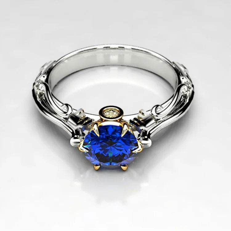 Feminine blue sapphire wedding ring