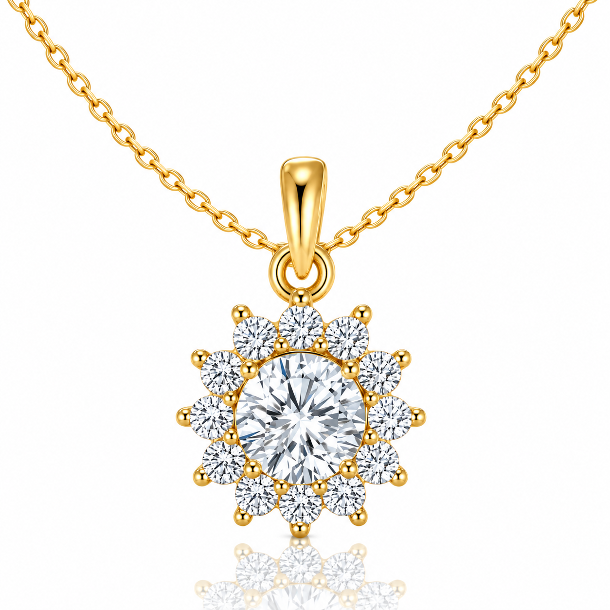 Floral cluster solitaire moissanite pendant necklace