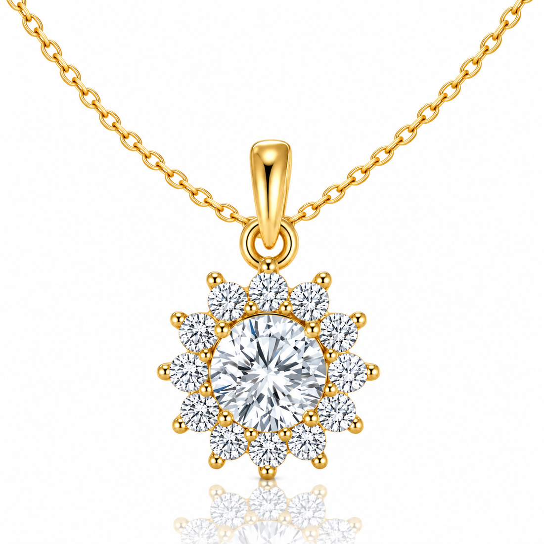 Floral cluster solitaire moissanite pendant necklace