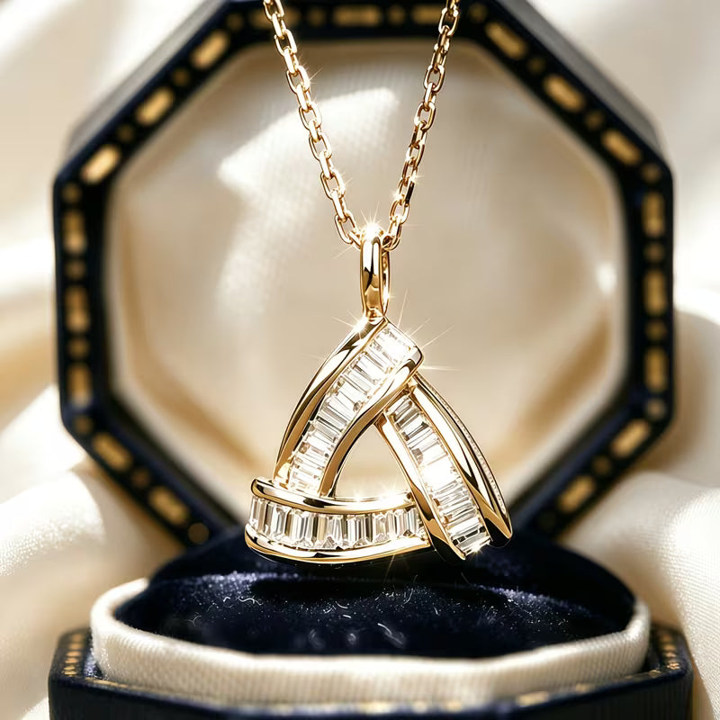 Geometric triangle crystal pendant necklace