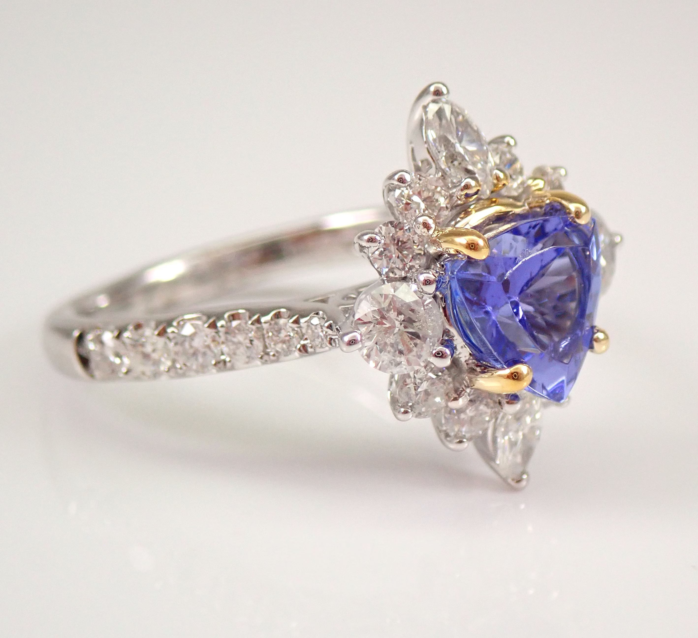 Gold Blue Sapphire Heart Bloom Ring