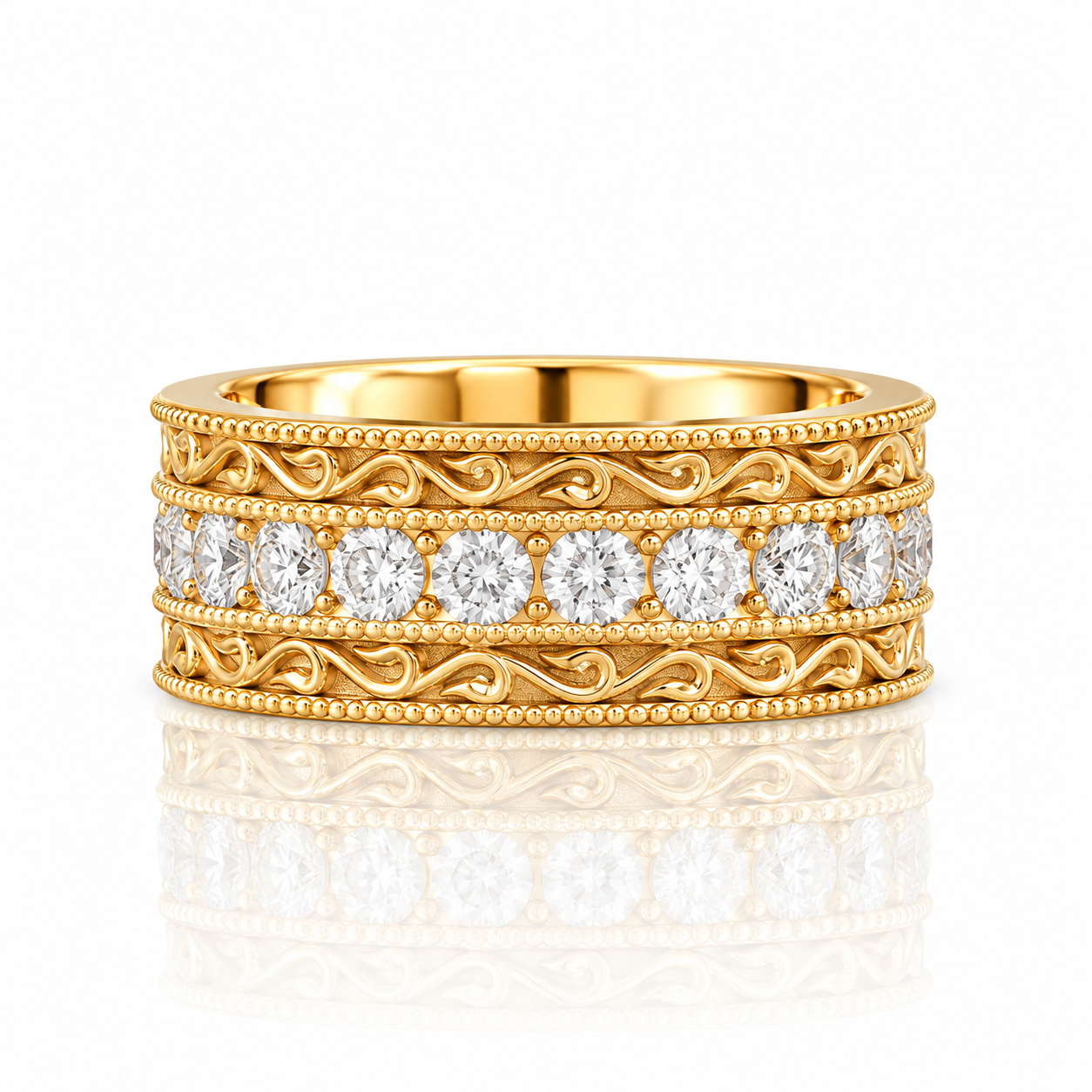 Golden Scroll Moissanite Eternity Band