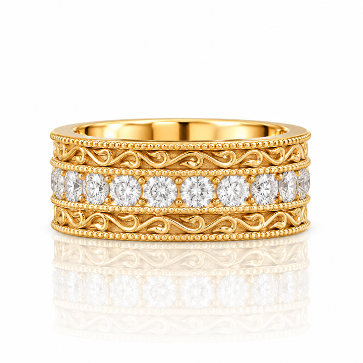 Golden Scroll Moissanite Eternity Band