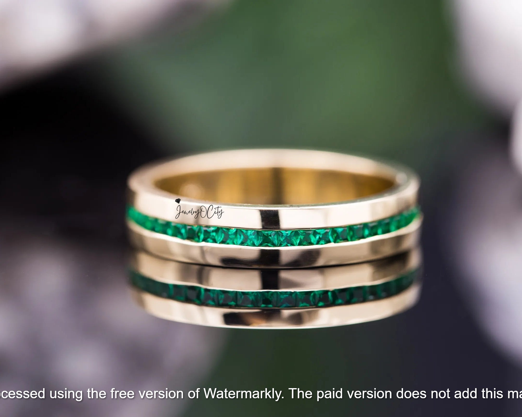 3.20Ct Half Eternity Green Emerald Engagement Band For Her