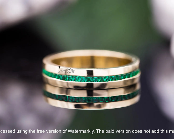 3.20Ct Half Eternity Green Emerald Engagement Band For Her