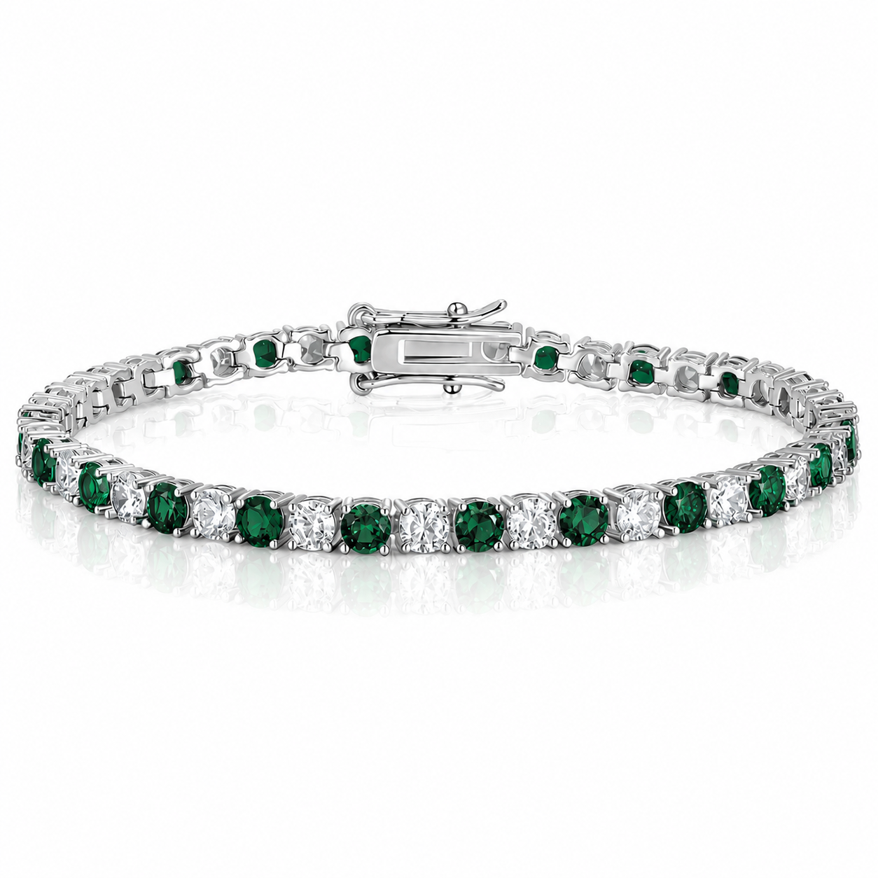 Green emerald and diamond tennis bracelet for her